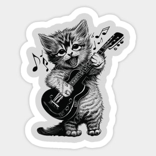 Sweet Little Cat Playing Electric Guitar Sticker